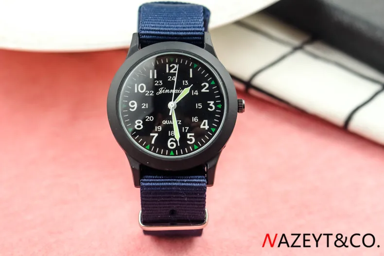 midnight blue black Новые модные детские спортивные армейские часы 34 мм, женские, мужские, темно-красные, темно-синие, нейлоновые кварцевые наручные часы - Цвет: midnight blue black