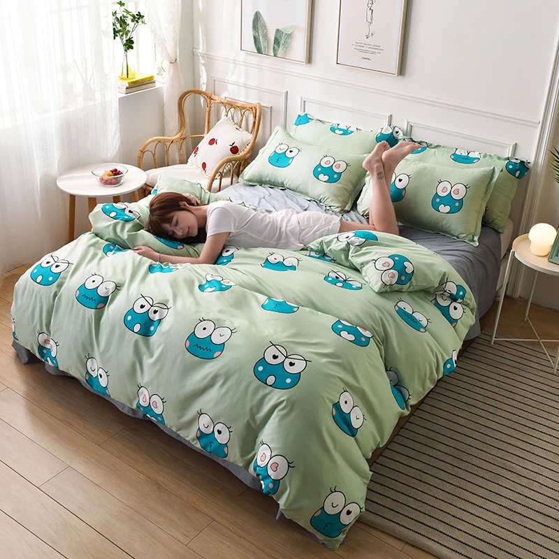 

Green cute little frog fitted sheet Bedding Set bed pillowcase & duvet cover set single/Double bed-Christmas gift