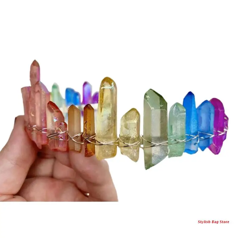 

Natural Stone Hair Accessories Rainbow Colorful Raw Quartz Crystal Bridal Crown