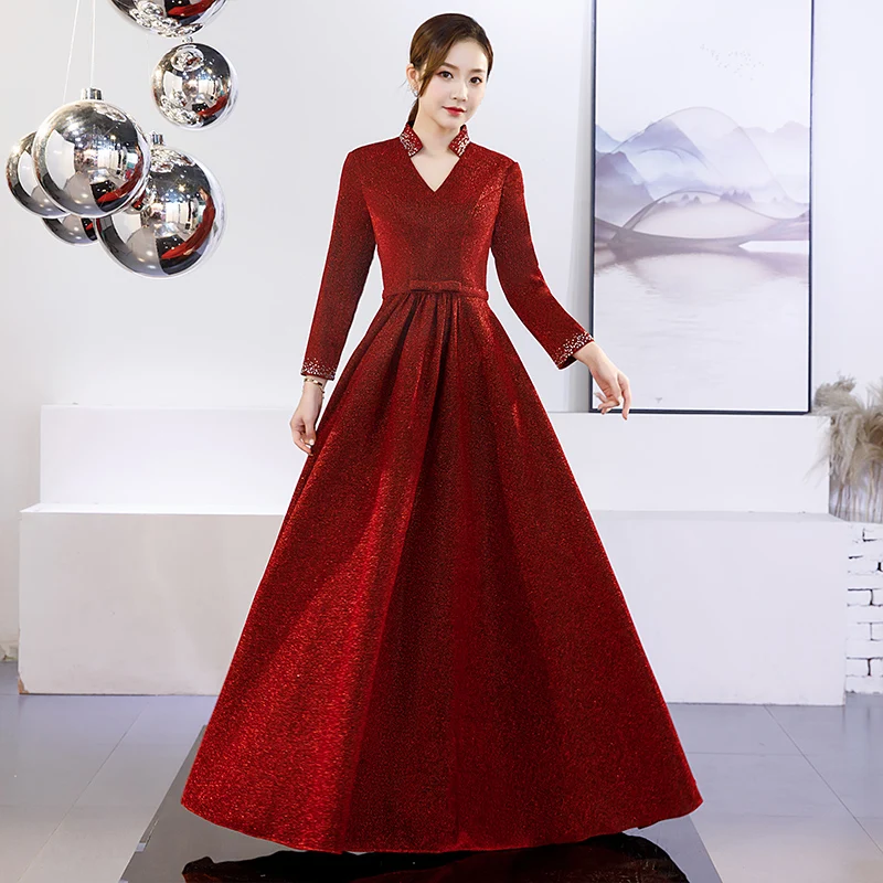 Женское вечернее платье до пола винтажное кружевное с длинным рукавом и