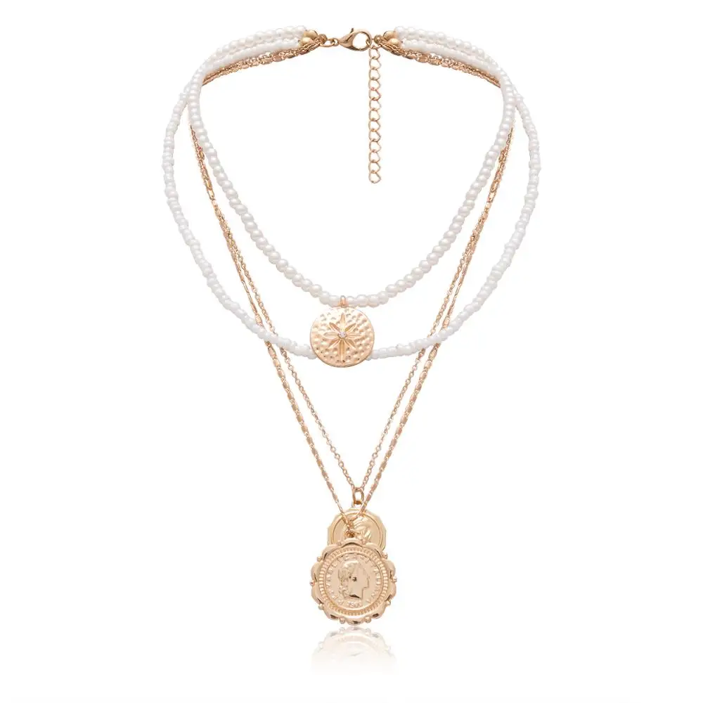 Женское многослойное ожерелье PuRui колье чокер с имитацией жемчуга золотистого