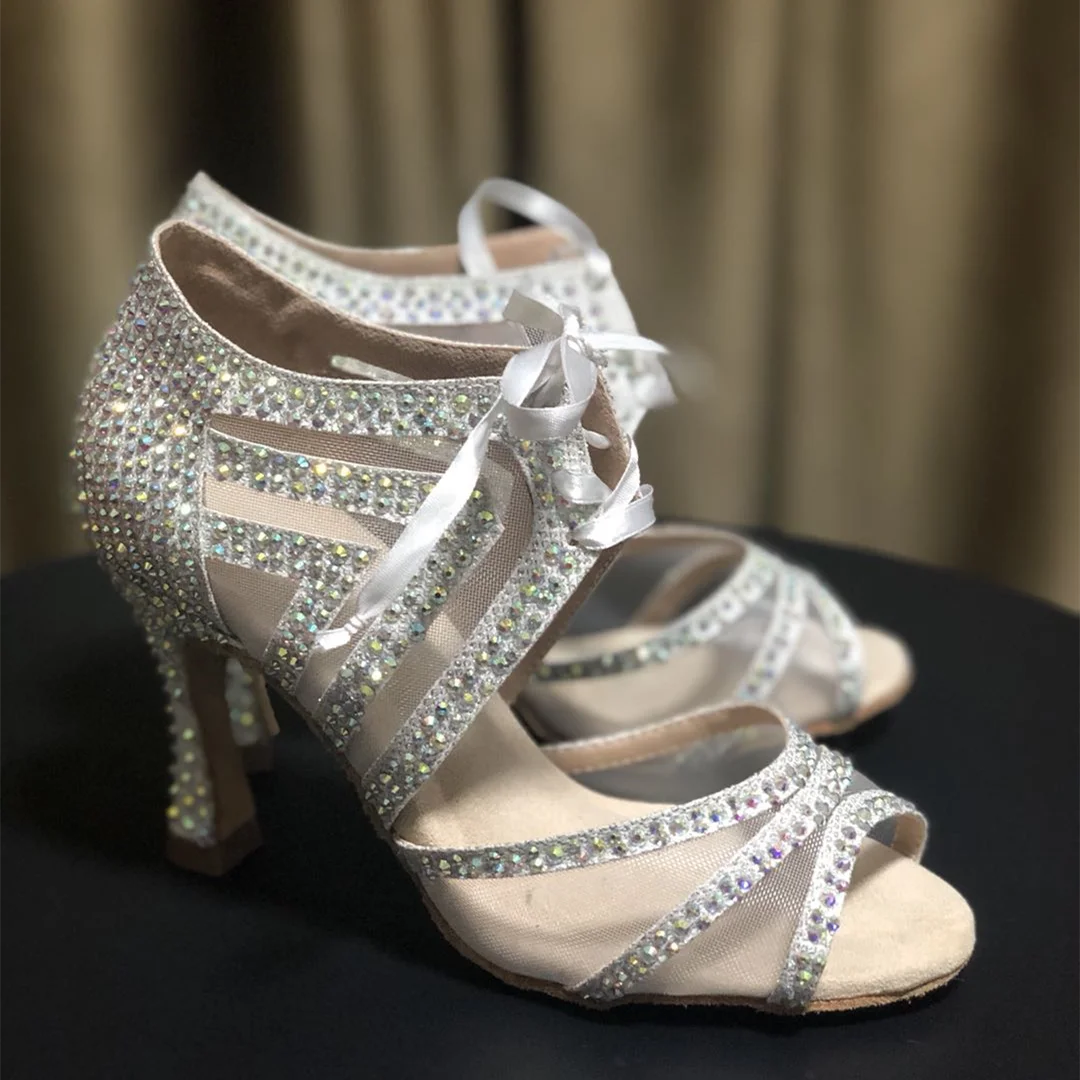 Туфли для латиноамериканских танцев мягкая подошва сетчатые на высоком каблуке