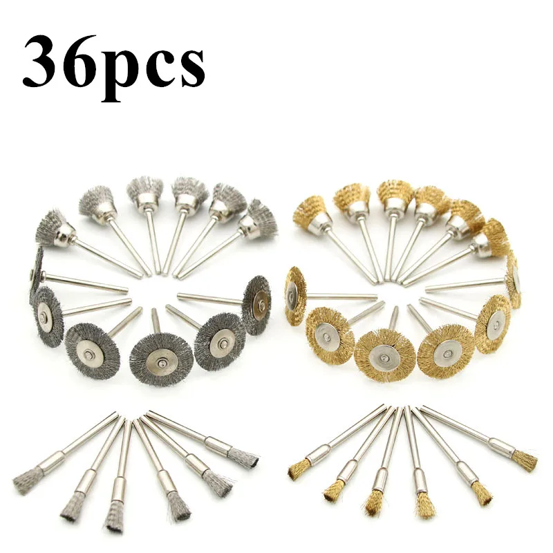 

36pcs Steel Brush 3mm Metal Rust Removal Wire Wheel Brushes Die Grinder Rotary Tool Electric Tool for The Engraver