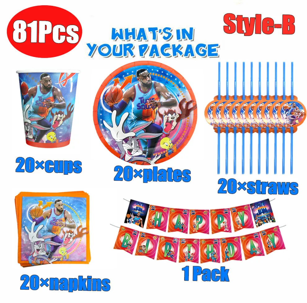 Space Jam-vajilla desechable para decoraci&oacute;n de fiesta de cumplea&ntilde;os, suministros de fiesta de baloncesto, fiesta de cumplea&ntilde;os, fiesta de bienvenida de beb&eacute;-4