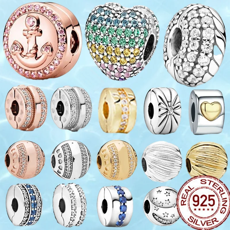 

925 Sterling Silver Charms Fine Sparkling Zircon Round Clip Charm Beads Fit Original Pandora Snake Charm Bracelet Jewelry Gift