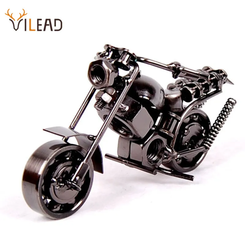 

VILEAD 14cm Motorcycle Model Retro Motor Figurine Metal Decoration Handmade Iron Motorbike Prop Vintage Home Decor Kid Toy