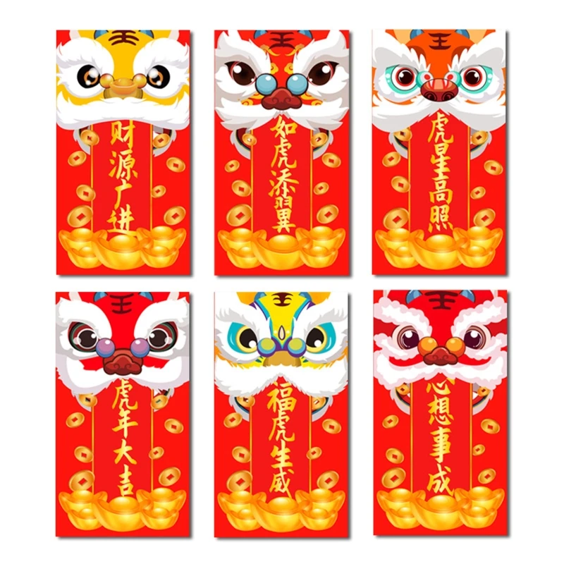 

6 шт., красные конверты с карманами для денег и денег