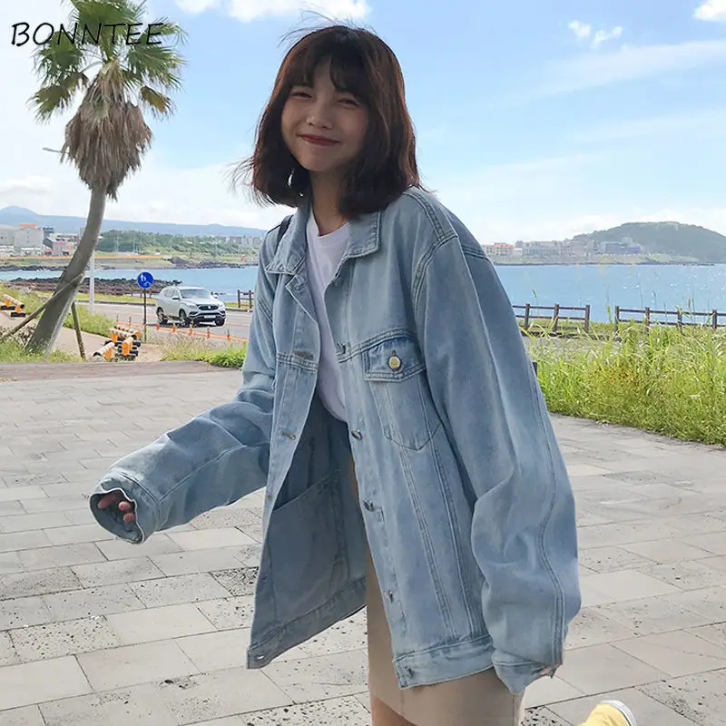 

Jackets Women Vintage Denim Loose Leisure Korean Harajuku Retro Female Ulzzang Prevalent Tender Wild Jacket Outerwear Tops Chic