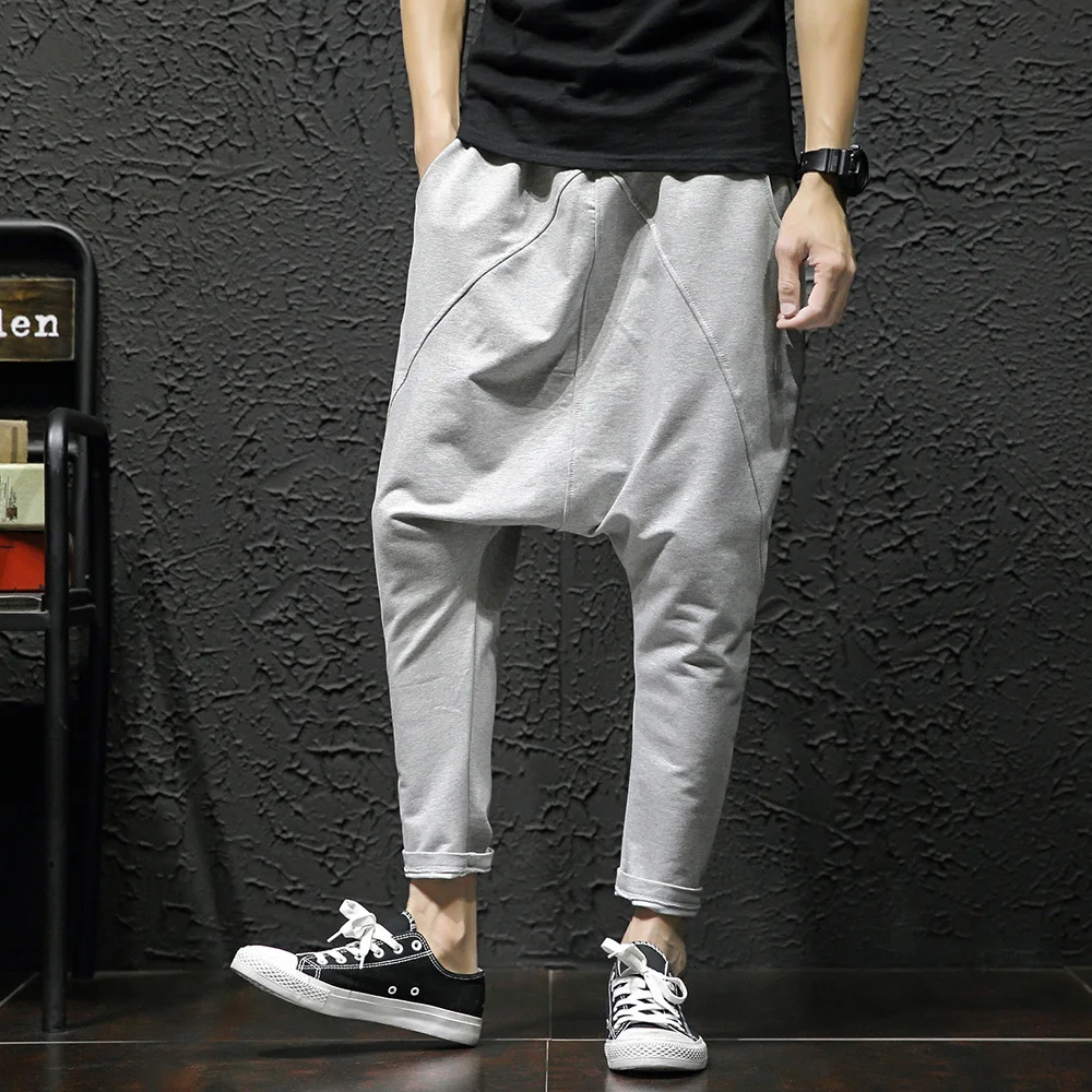 Мужские брюки повседневные Драповые шаровары с низкой слонкой хип хоп