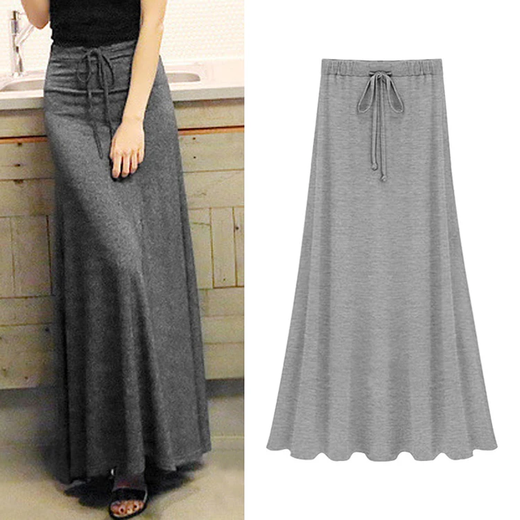 Summer Long Skirts for Women Big Size Black Gray High Waist Split Lace Up Ladies Elegant Bodycon Maxi Skirt Plus Size 5xl 6xl