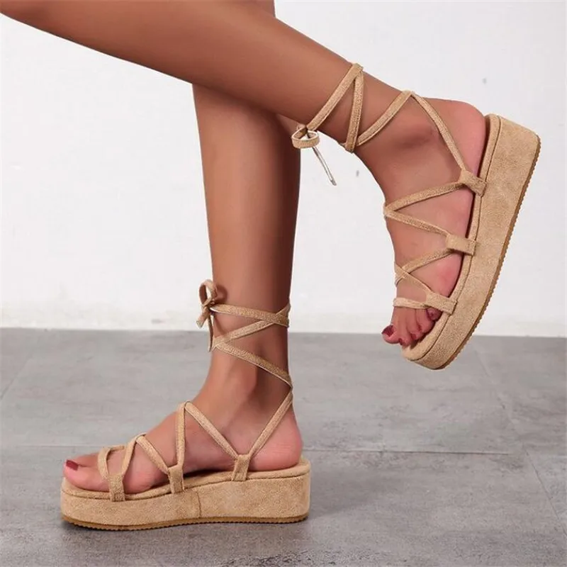 

Lace-up summer plus size women's sandals new fashion thick-soled sandals womens shoes casual breathable comfortable women slides