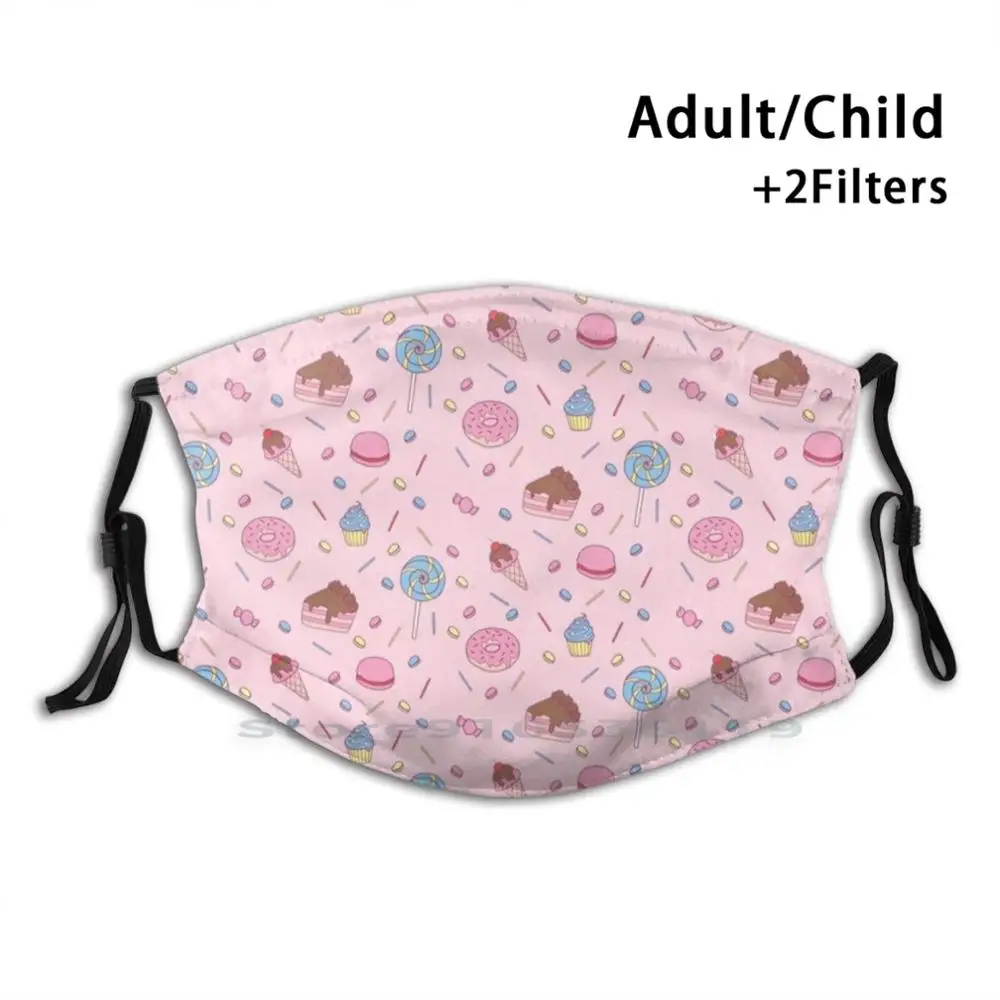 

Candy Madness Cute Print Reusable Pm2.5 Filter DIY Mouth Mask Kids Candy Sweet Treat Tawny Illustrations Kawaii Pastel Anime