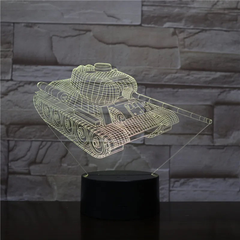 

Bedroom Desk Lamp 3D LED Night Light Tank Model Acrylic Nightlight USB Powered Cool Birthday Gift for Kids Friends Room Decor