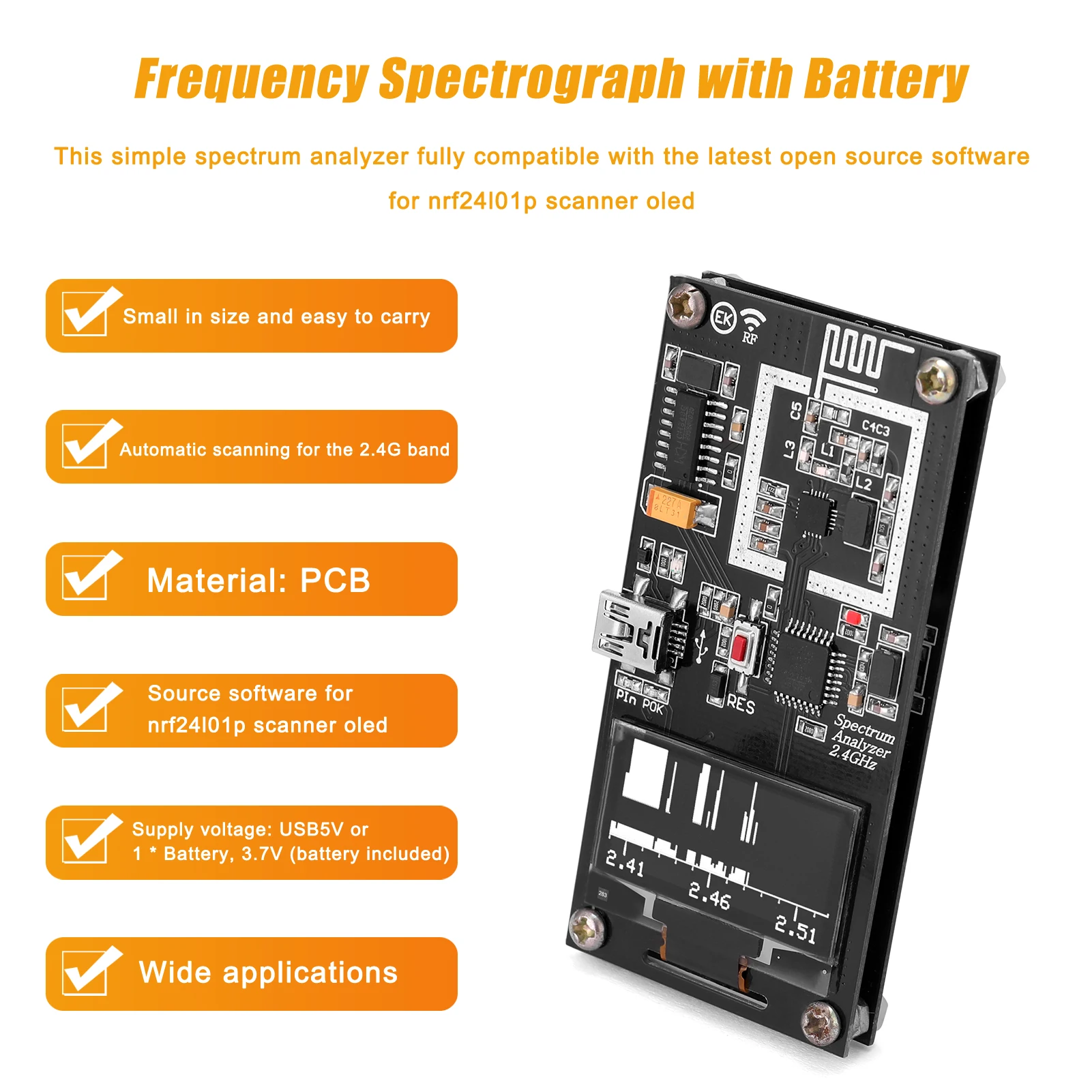 Простой мини-анализатор спектра 2 4 г Частотный Спектрограф сканер nrf24l01p сделай