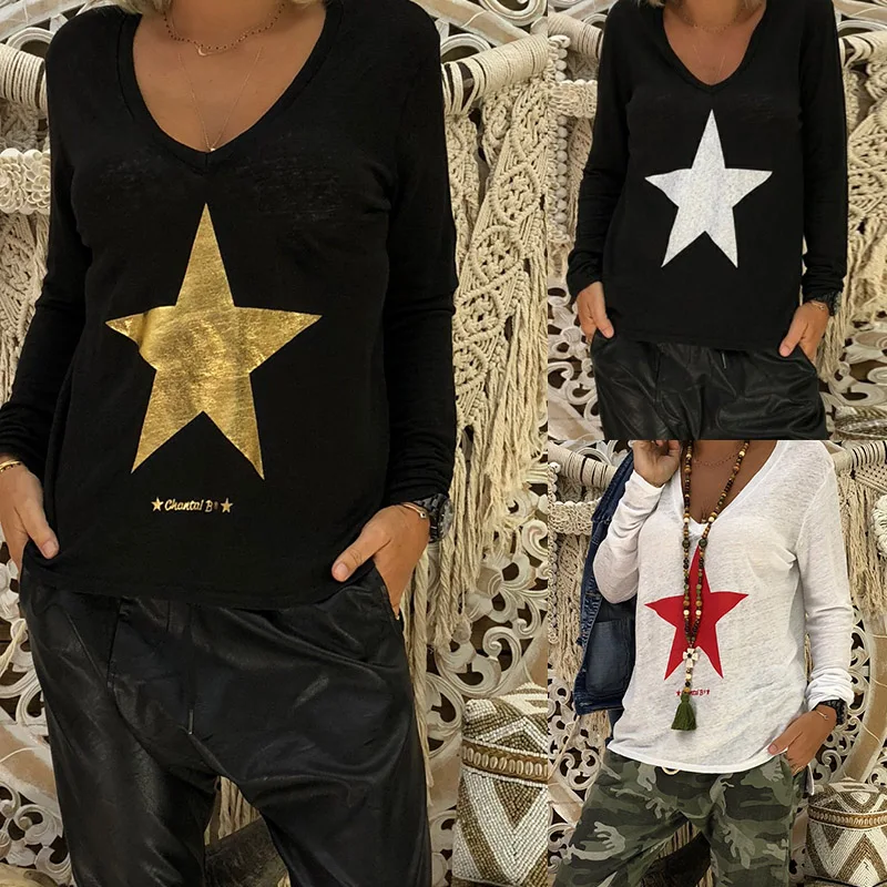 

Five-Pointed Star Sweatshirt Women V Neck Streetwear Casual Loose Hoodie Punk Style Poleron 2021 Plus Size 5xl Hoodie Pentagram