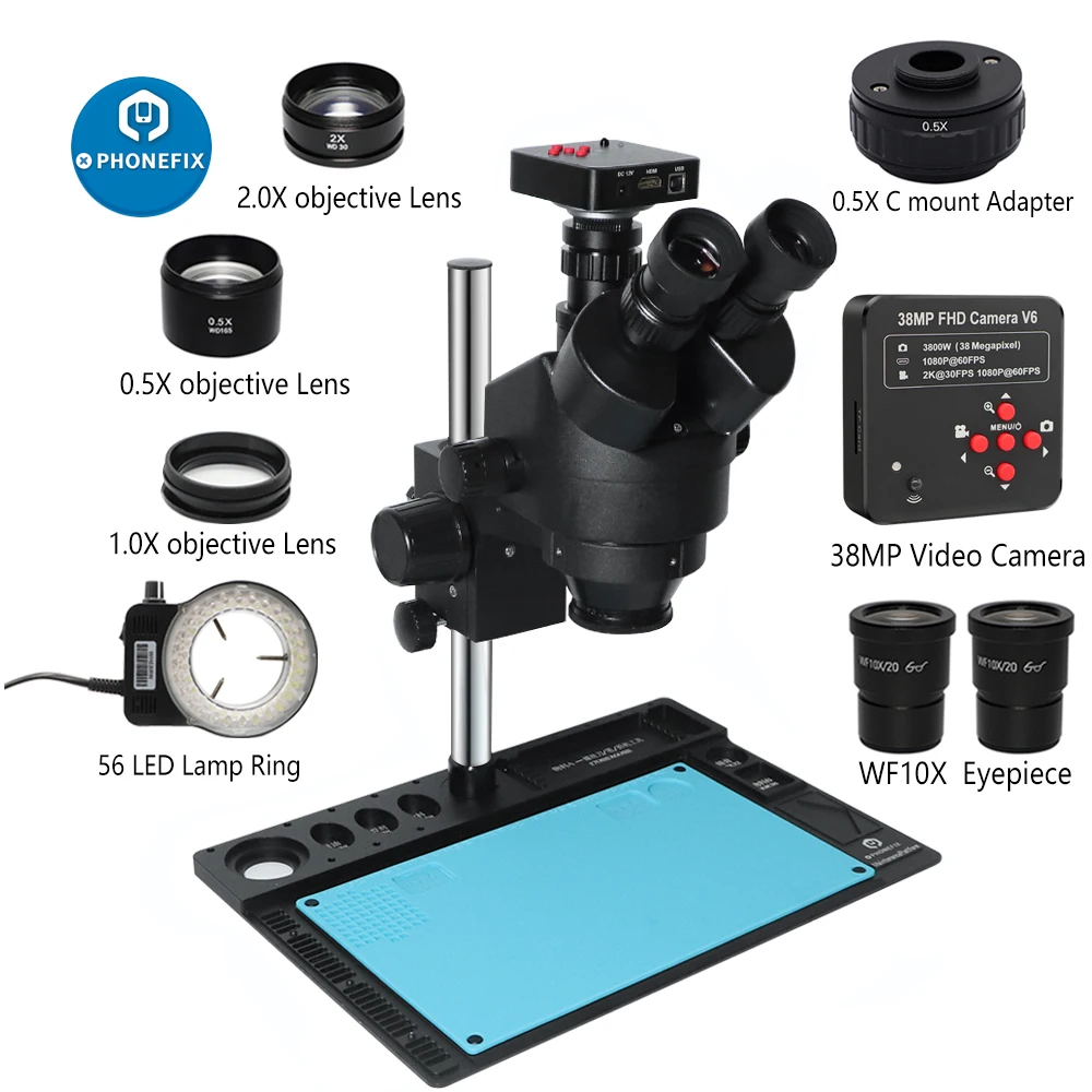 

3.5X-90X Simul фокусным расстоянием Тринокулярный Стерео микроскоп с черным подкладка из алюминиевого сплава VGA/38MP USB Microscopio Камера для ремонта пе...
