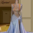 Lowime искусственные синие иллюзионные Вечерние платья Длинные бисерные Роскошные вечерние платья для свадеб женские арабские платья-русалки платье для выпускного вечера