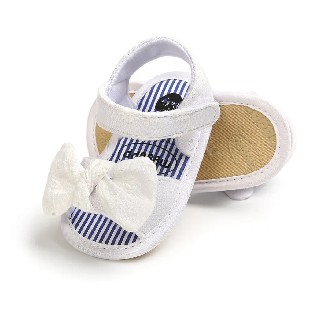 Summer Baby Girl Bowknot Sandals Anti-Slip Crib Shoes Soft Sole Prewalkers Flower Black Pink White Sandalias Infantil | Мать и ребенок