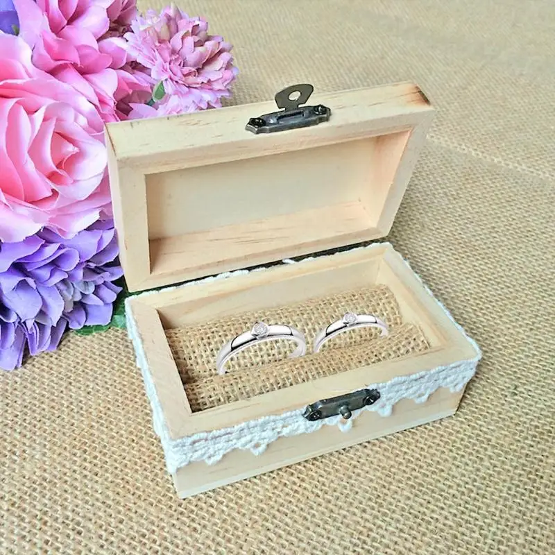 Wedding Ring Box Gift Case Signed Your Names and Date Wooden Vintage Holder for Engagement Valentine 3.93*2.36*1.96in | Дом и сад
