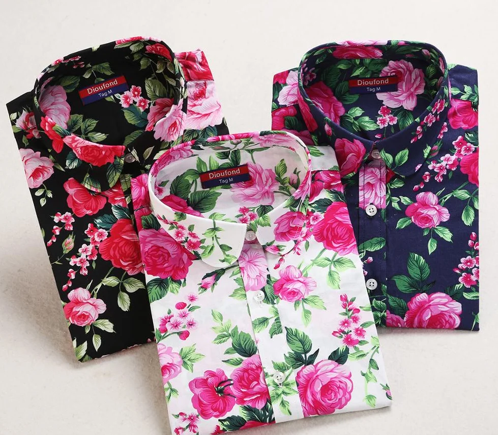 Dioufond женская блузка с длинным рукавом вишня звезда принт хлопок Винтаж размера