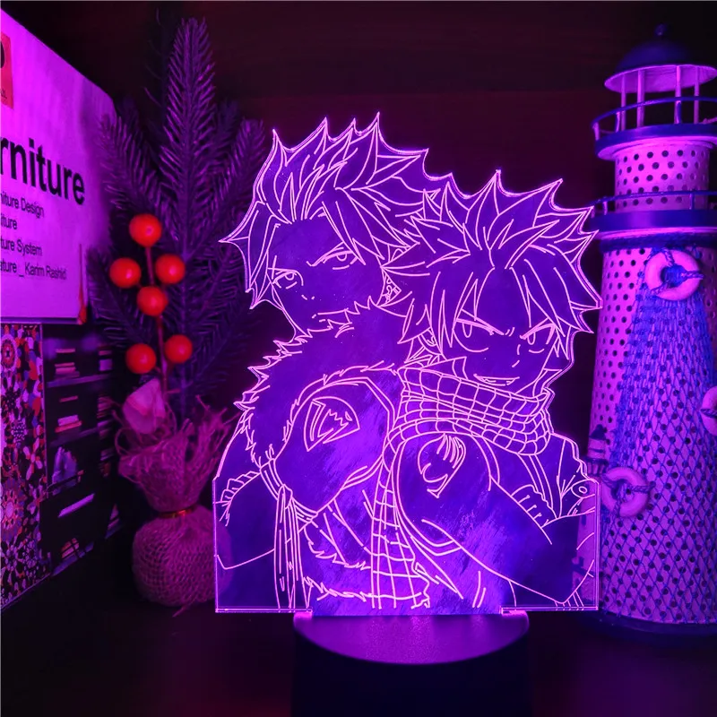 

Лампа манга с 3d рисунком Сказочный хвост Нацу серый Fullbuster светодиодный ночсветильник для комнаты детские подарки на батарейках настольная ...