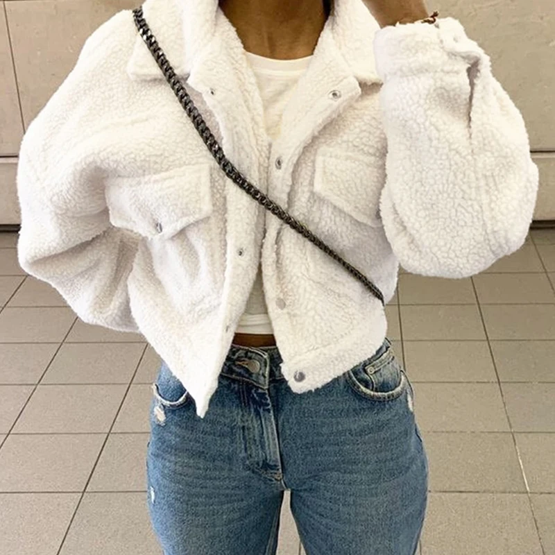 

Модные свитера CDJLFH из овечьей шерсти, осенне-зимнее пальто, женский кардиган, флисовый Пушистый Теплый укороченный свитер, однобортный жиле...