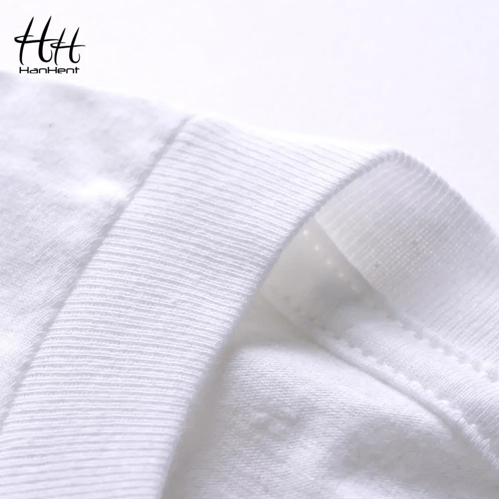 HanHent Футболка с принтом гитары Мужская футболка из 100% хлопка белая повседневная