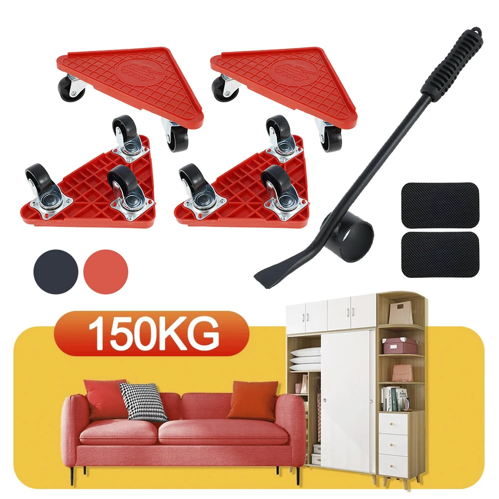 

5Pcs Furniture Mover Set Furniture Lifter Roller Mover Sliders Shifter Moving Wheels Transport Aid Lifting Tool Could Load 150kg