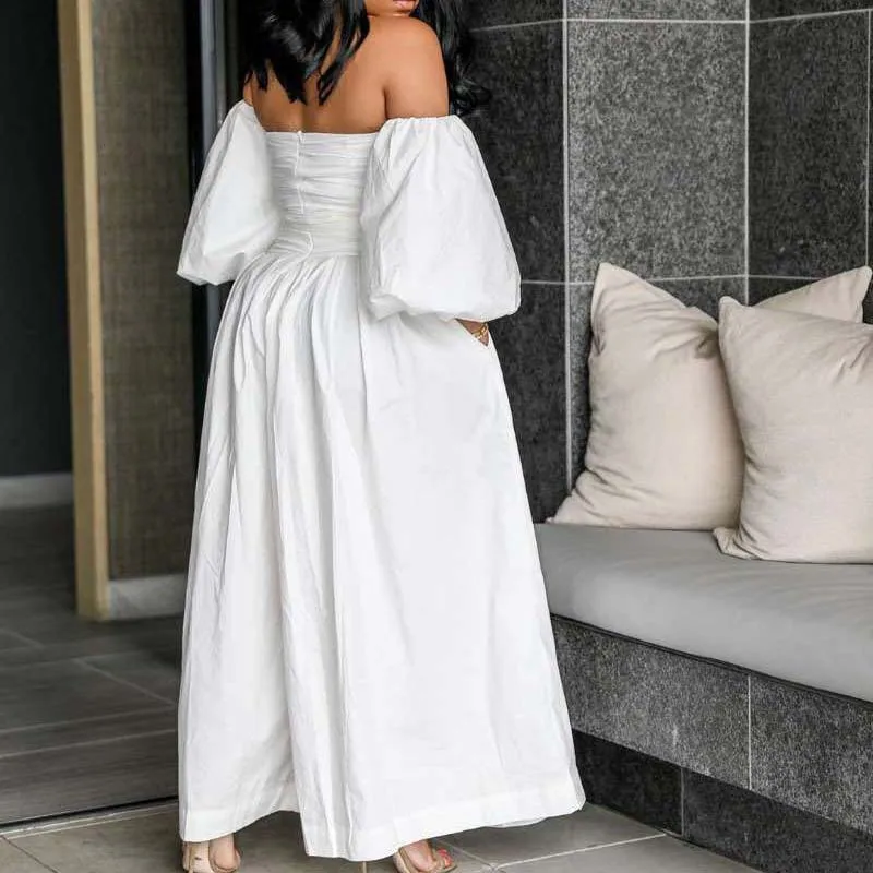 Женский однотонный комбинезон с открытыми плечами летний Свободный широкими