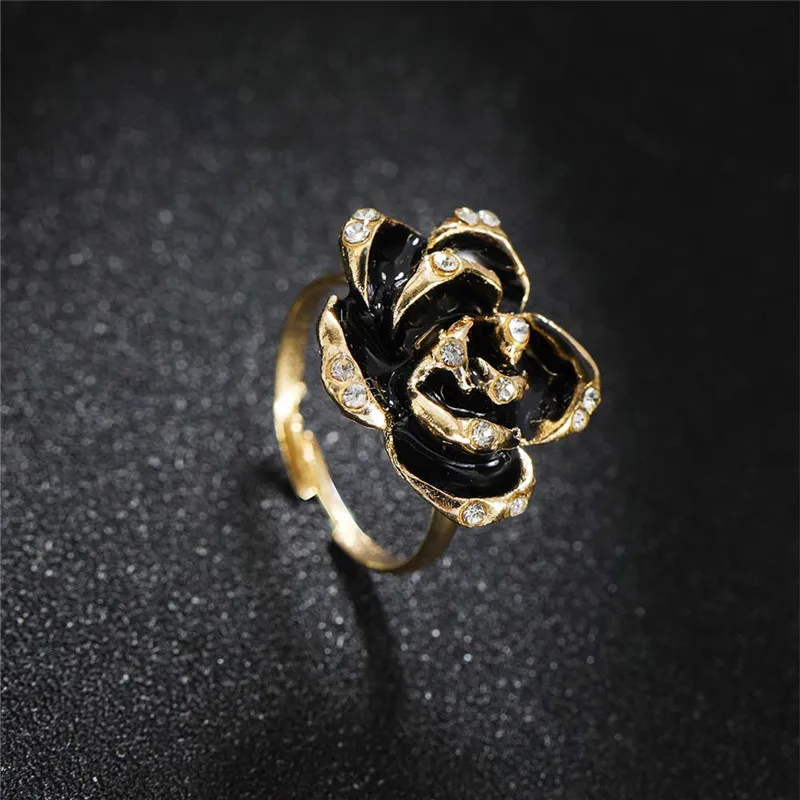 Черное розовое кольцо с фианитами микро проложить Рождество Новый год вечерние