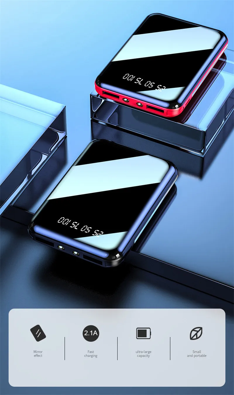 50000mah mini power bank ultra thin portable charger digital display 2usb port fast charging external battery for xiaomi samsung free global shipping