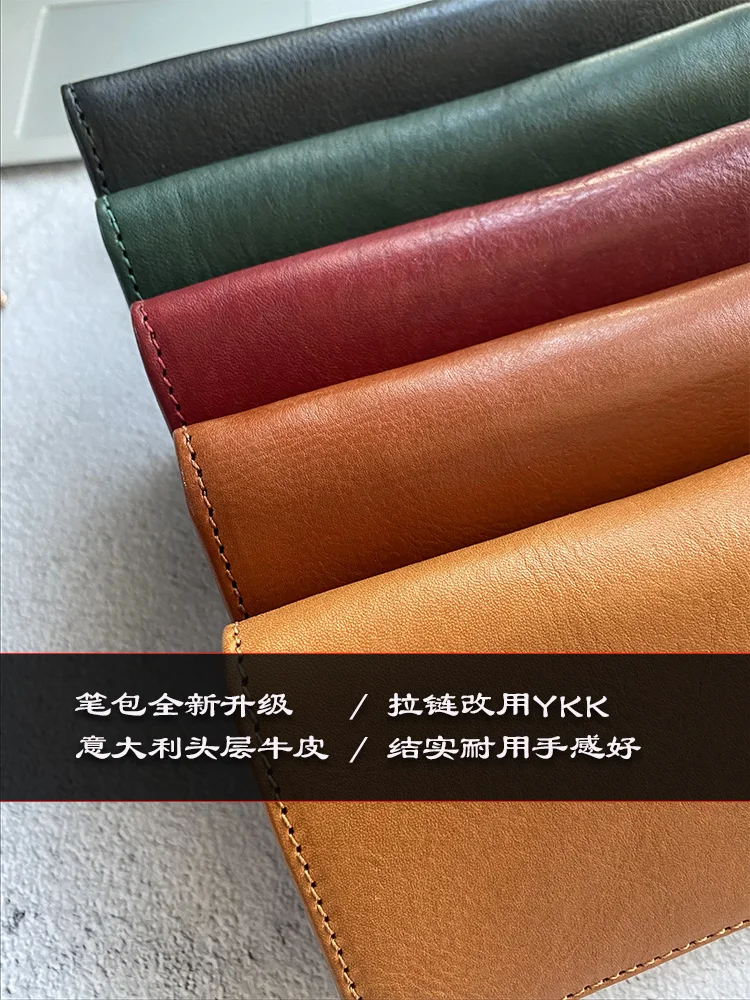 Tanie Moze Skóra Trzy Długopisy Pokrowiec Na Długopis Zipper Gruby Piórnik Skórzane Etui Na Długopisy Prezent