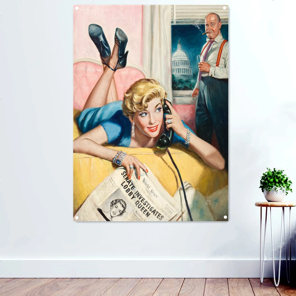 

Vintage Pin Up Art Poster Banner, Sexy Fashion Woman 50.60s Beauties Home Decor Canvas Wall Art Print Girls Room Decor Gift O0
