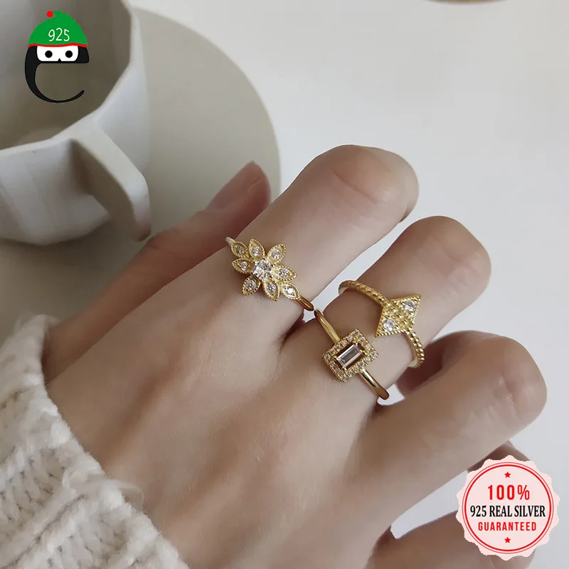 Женское Открытое кольцо ElfoPlataSi из серебра 925 пробы с треугольным и квадратным