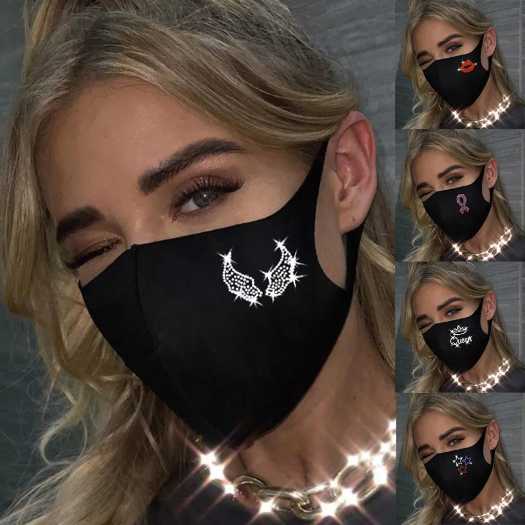 

Fashion Drill Print Face Mask for Women Breathable Ice Silk Mouth Mask Washable Reusable Mascarillas Warm Windproof Masks 1PC