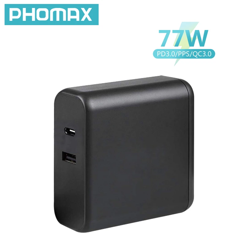 

Устройство для быстрой зарядки PHOMAX с 2 USB-портами PD77W, адаптер питания GaN с разъемом Type-C QC 3,0, быстрая зарядка для IPhone 12 Pro, Samsung, Xiaomi, Huawei