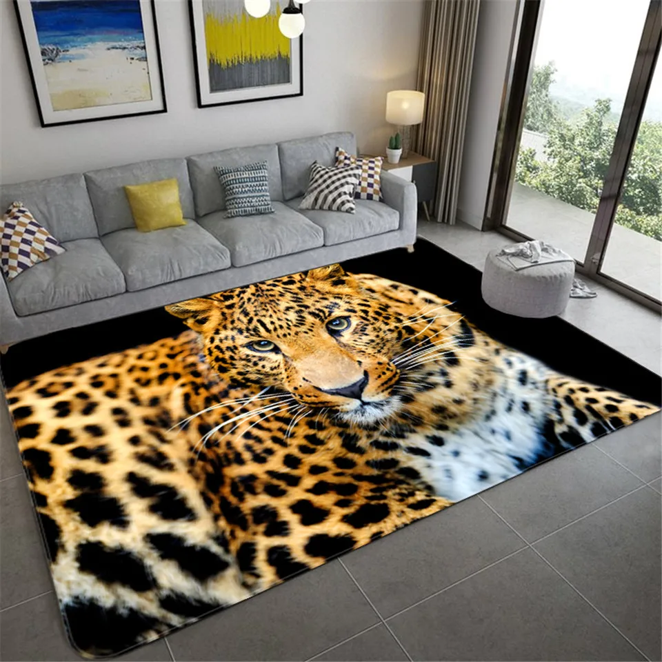 

Fashion Leopard Pattern Carpet On The Floor 3D Animal Printed Big Carpet Living Room Soft Sponge Bathroom Mat Absorb Anti-slip