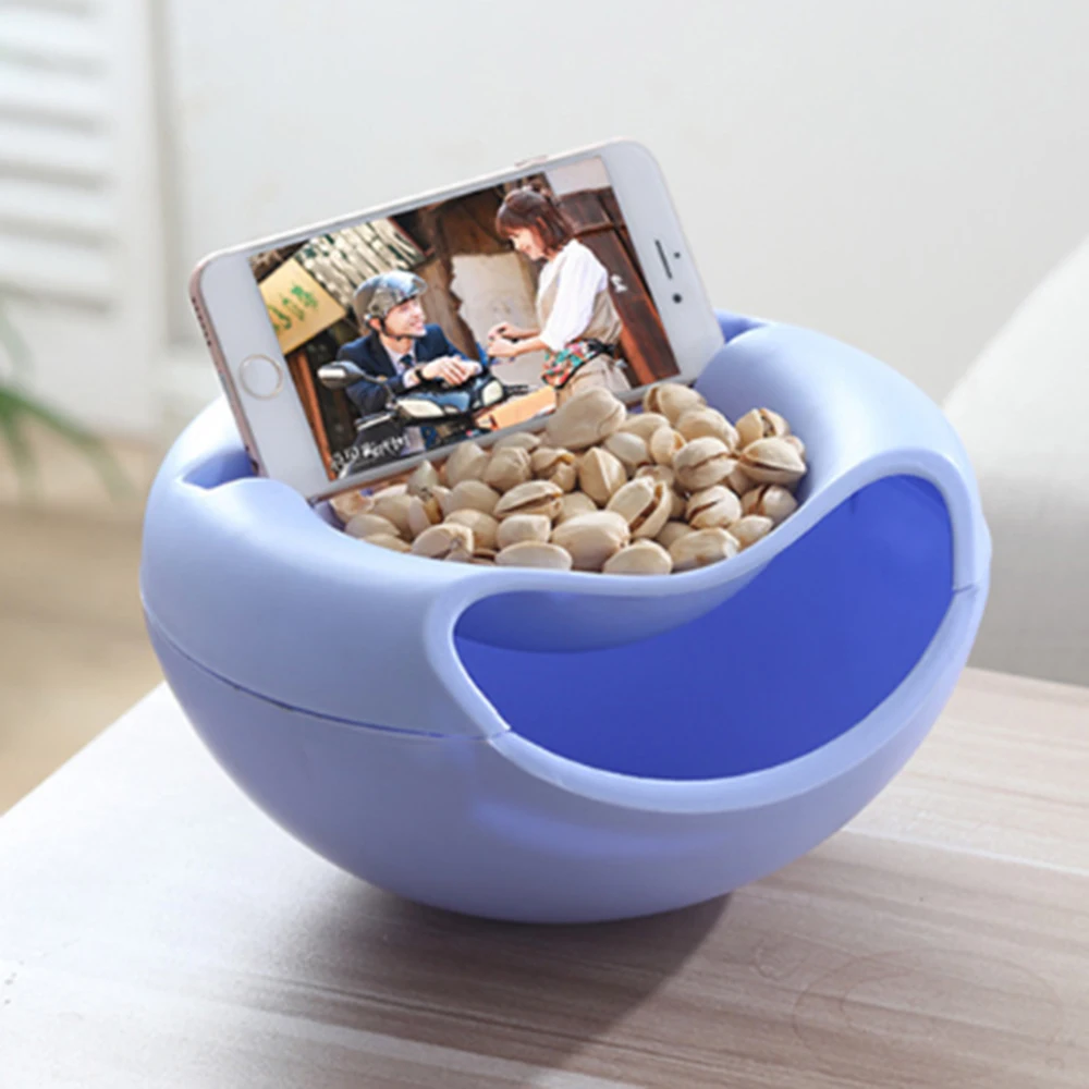 

Lazy Snack Bowl Plastic Double-Layer Snack Storage Box Bowl Fruit Bowl And Mobile Phone Bracket Chase Artifact Plate Bowl