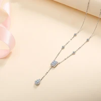 silver 3 carat diamond test past d color water drop rectangle moissanite necklace silver 925 excellent cut stone beads chain