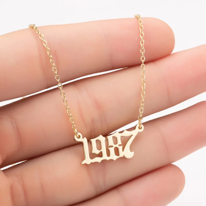 1987 Women Personalized Necklace Special Date Year Number Necklace girl1994 1995 1996 1997 1998 1999 from 1980 to 2002 chain Jewelry - Окраска металла: 1987