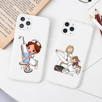cartoon medicine doctor nurse phone cover for iphone 11 12 13 pro max x xs xr max 7 8 plus 6s silicone tpu white and pink case