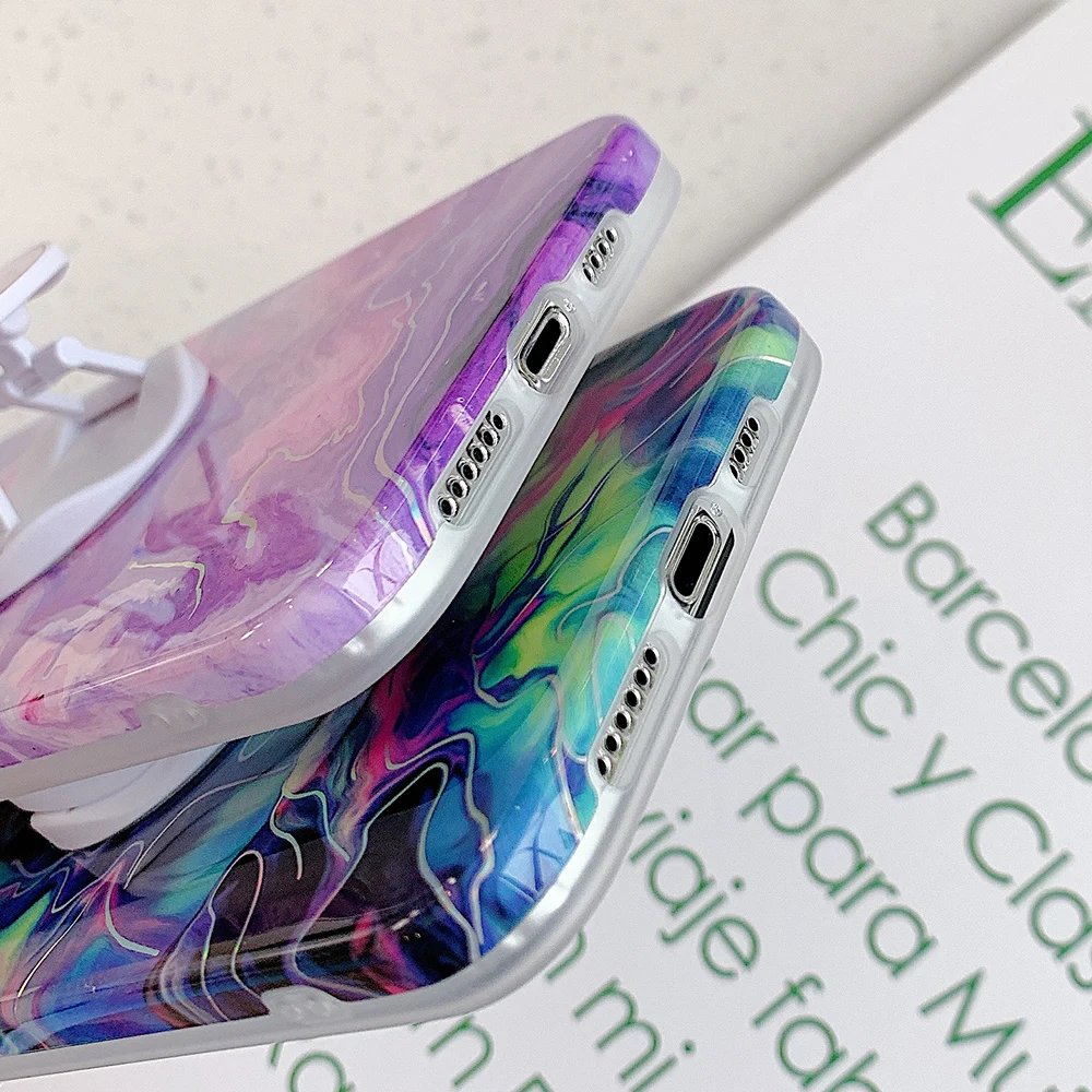 

Laser Marble Phone Case For Samsung S21 S10 S8 Plus S20 FE A72 A52 A51 A71 Note 20 10 Flexible Folded Holder Soft Cover