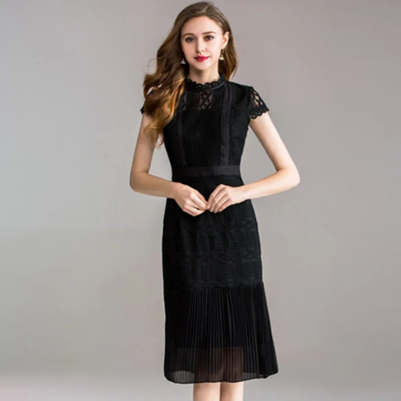 

black Sweet dress new Superior quality Spring summer women elegant sexy Party Dress XL plus size fashion work Lace dresses