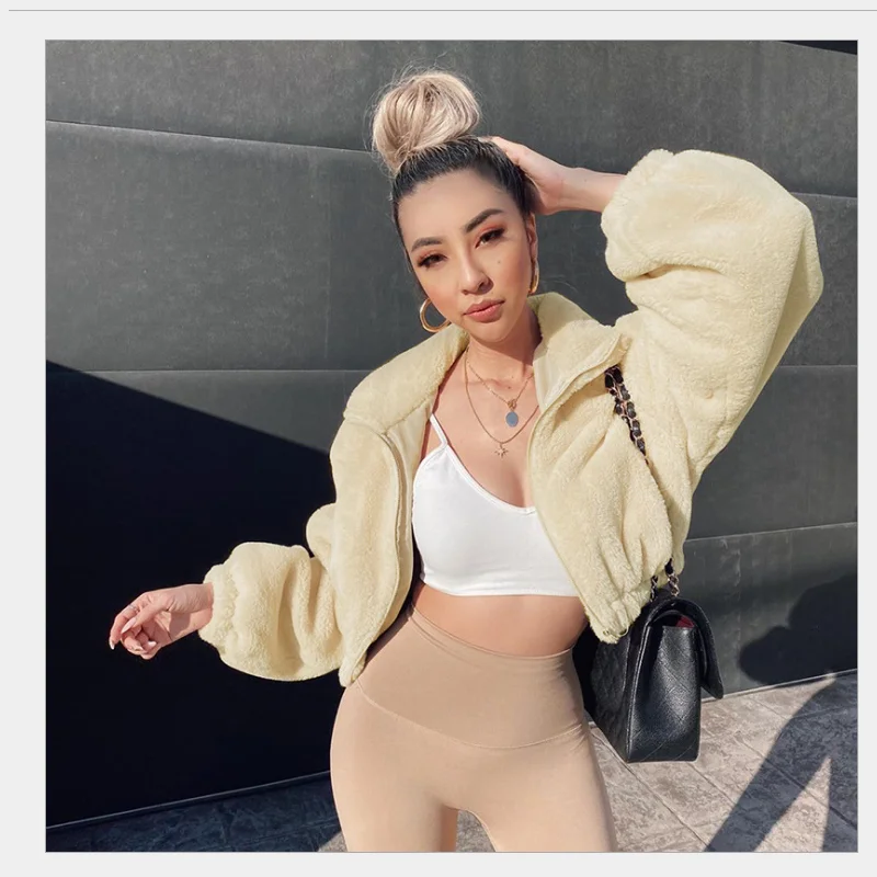 

Autumn and winter new solid color warm loose loose wild casual fleece long sleeve zipper stand collar Hoodie