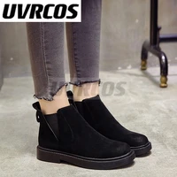 2022 women boots slip on black ankle boots for women flat low heel winter female shoes size 35 40