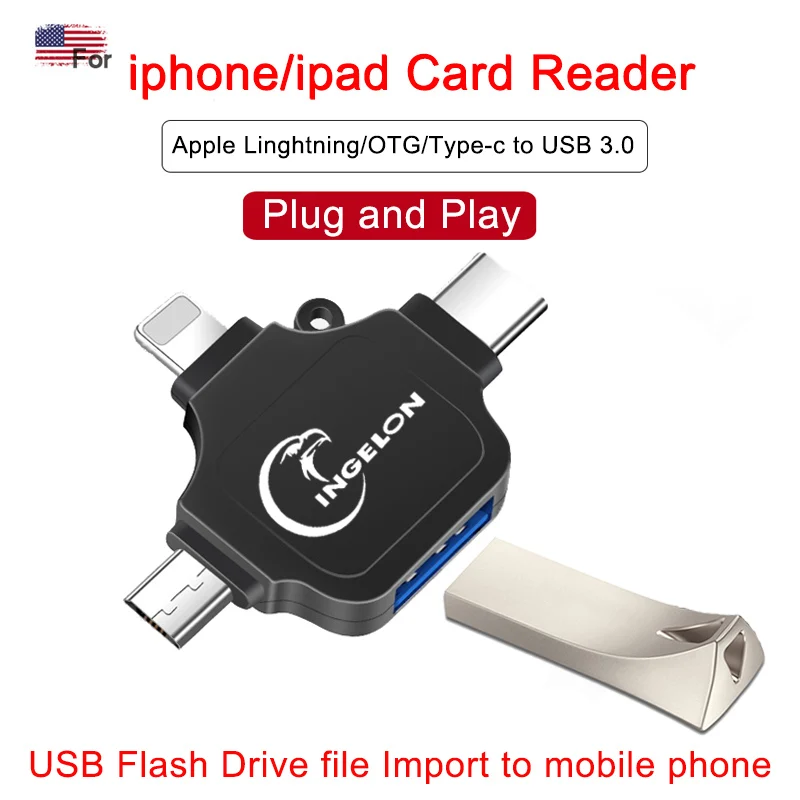 Ingelon-Adaptador Lightning tipo C OTG a USB, unidad Flash para iphone/ipad/Android, accesorios...