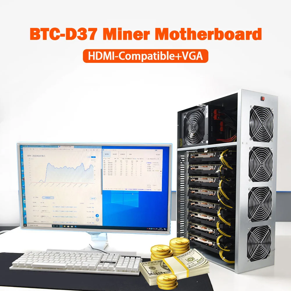 

BTC-D37 Miner Motherboard 8*PCIE 16X Graphics Card Slots 55mm Spacing DDR3 Memory VGA+HDMI-Compatible