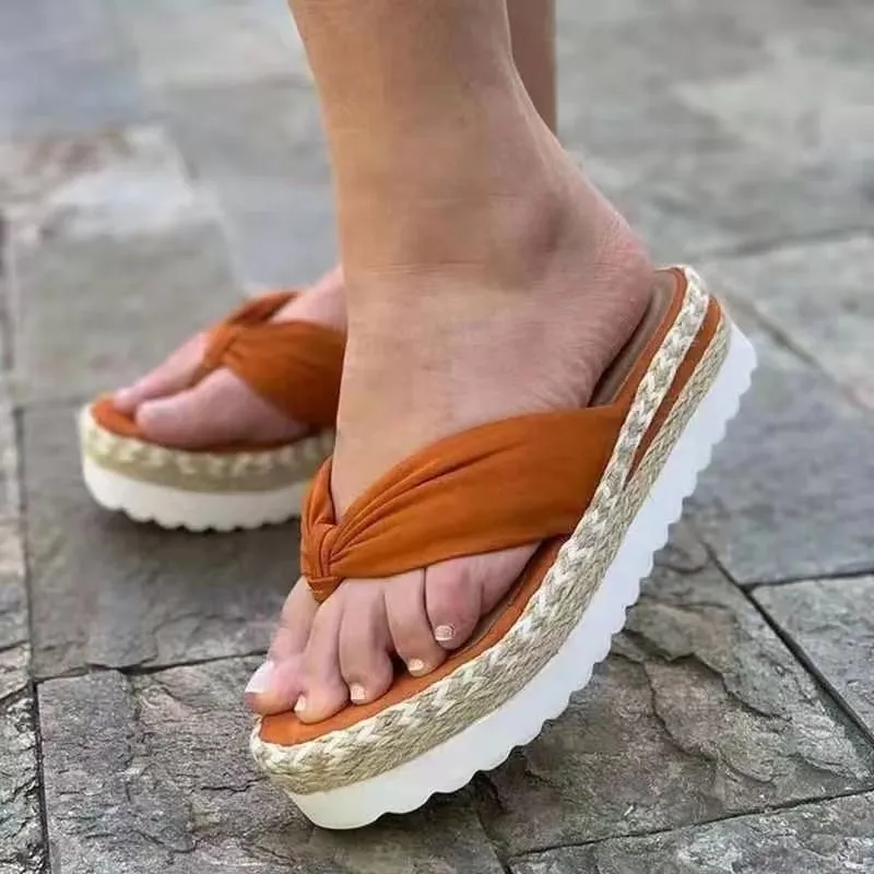 

Shoes Big Size Summer Clogs Woman Butterfly-Knot Low Female Slippers Platform On A Wedge Slides Beach 2021 Fabric Rubber Rome Bu