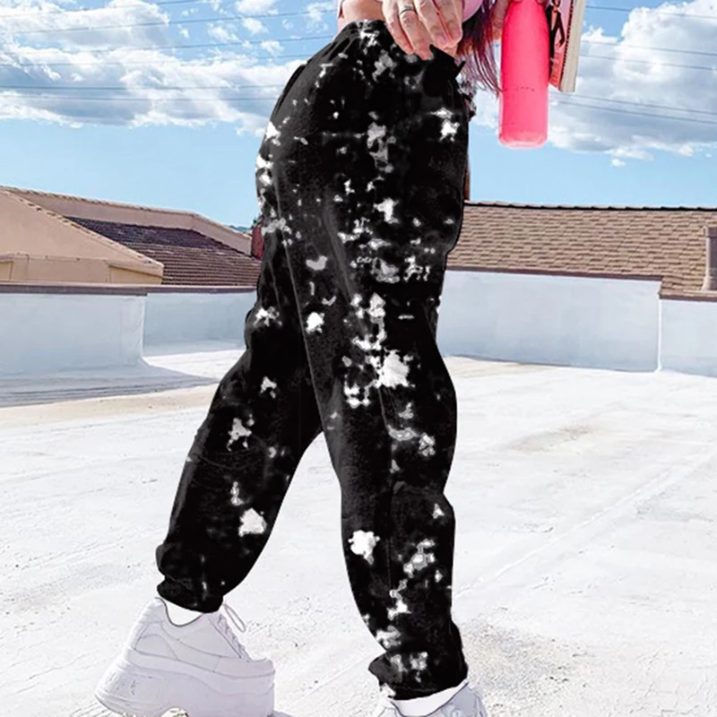 

2021 Pink Tie Dye Print Baggy Women Jogger Sweatpants Casual Loose Elastic High Waist Harem Pants Female Hip Hop Streetwear
