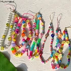 Ремешок для Телефона HUANZHI Женский, цветной, с жемчугом и фруктами, мобильный телефон шнурок, мягкий, керамический, летний